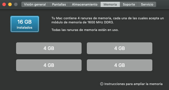 como ver los módulos de memoria ocupados en imac